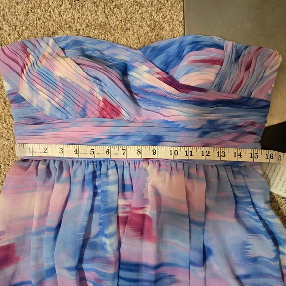 Sz 12 NWT JS Boutique Strapless Blue/Purple Watercolor Chiffon High-Low Gown - Picture 5 of 6